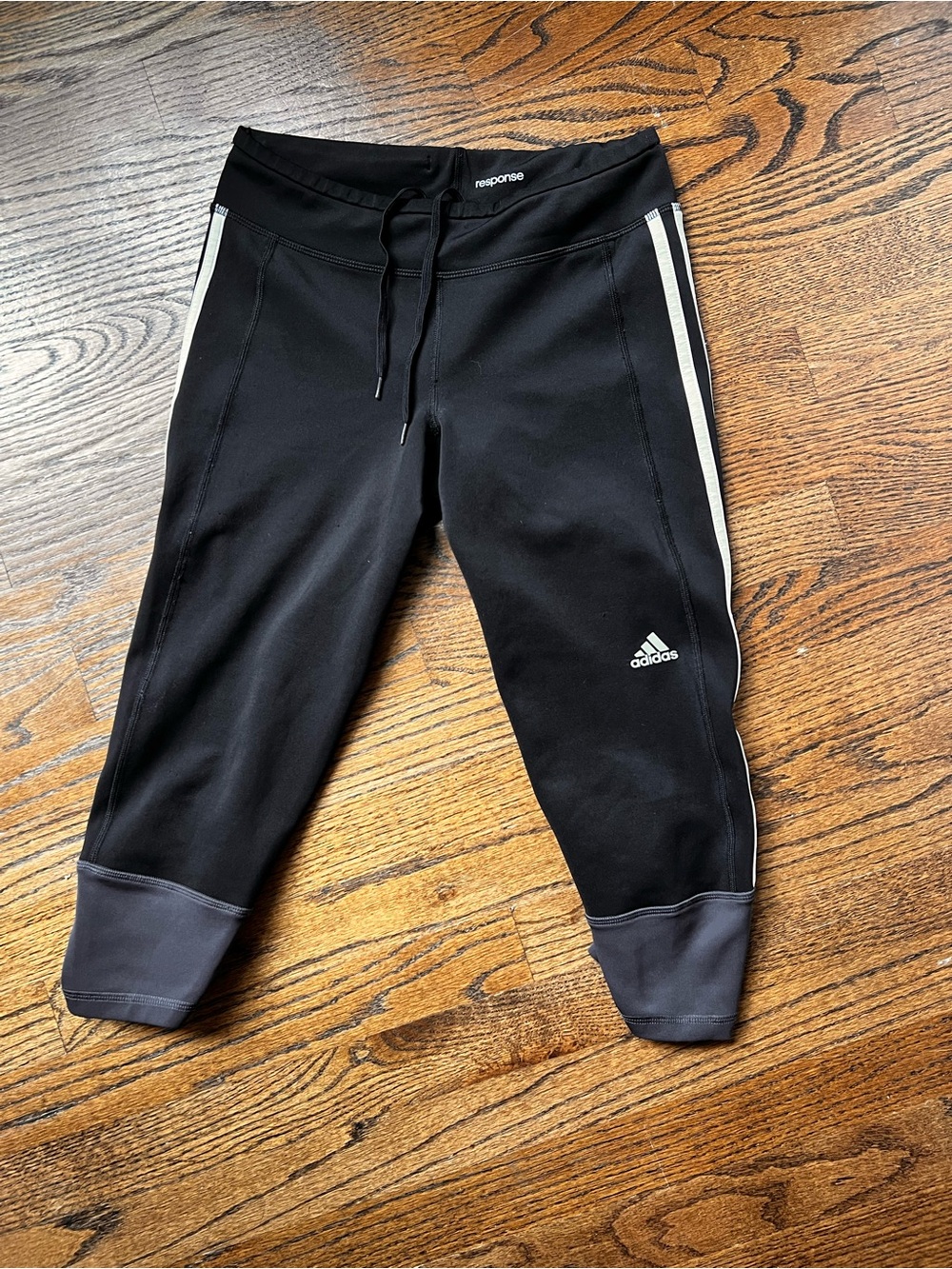 adidas Black Athletic Cropped Leggings with Gray Cuffs